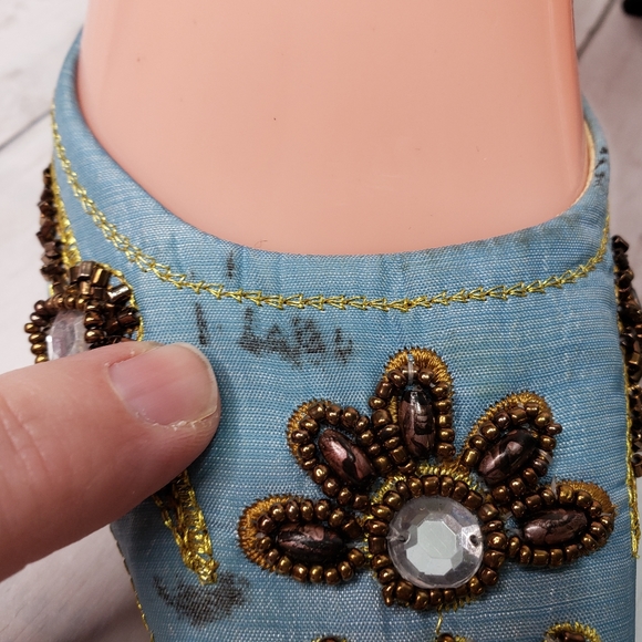 Vintage Escada Blue Embellished Mule Kitten Heels - Picture 8 of 9